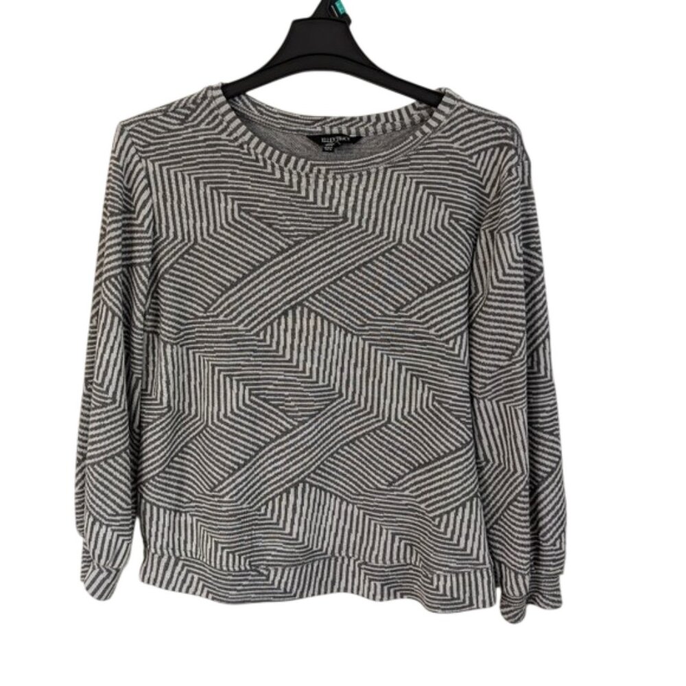 Ellen Tracy Cotton Blend Geometric Gray‎ and White Sweater XL